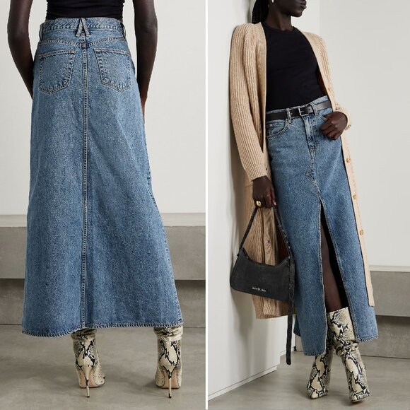 SLVRLAKE Dallas Denim Maxi SKIRT Size 31 Blue Hard Times Front Slit NEW $299 - Picture 3 of 13